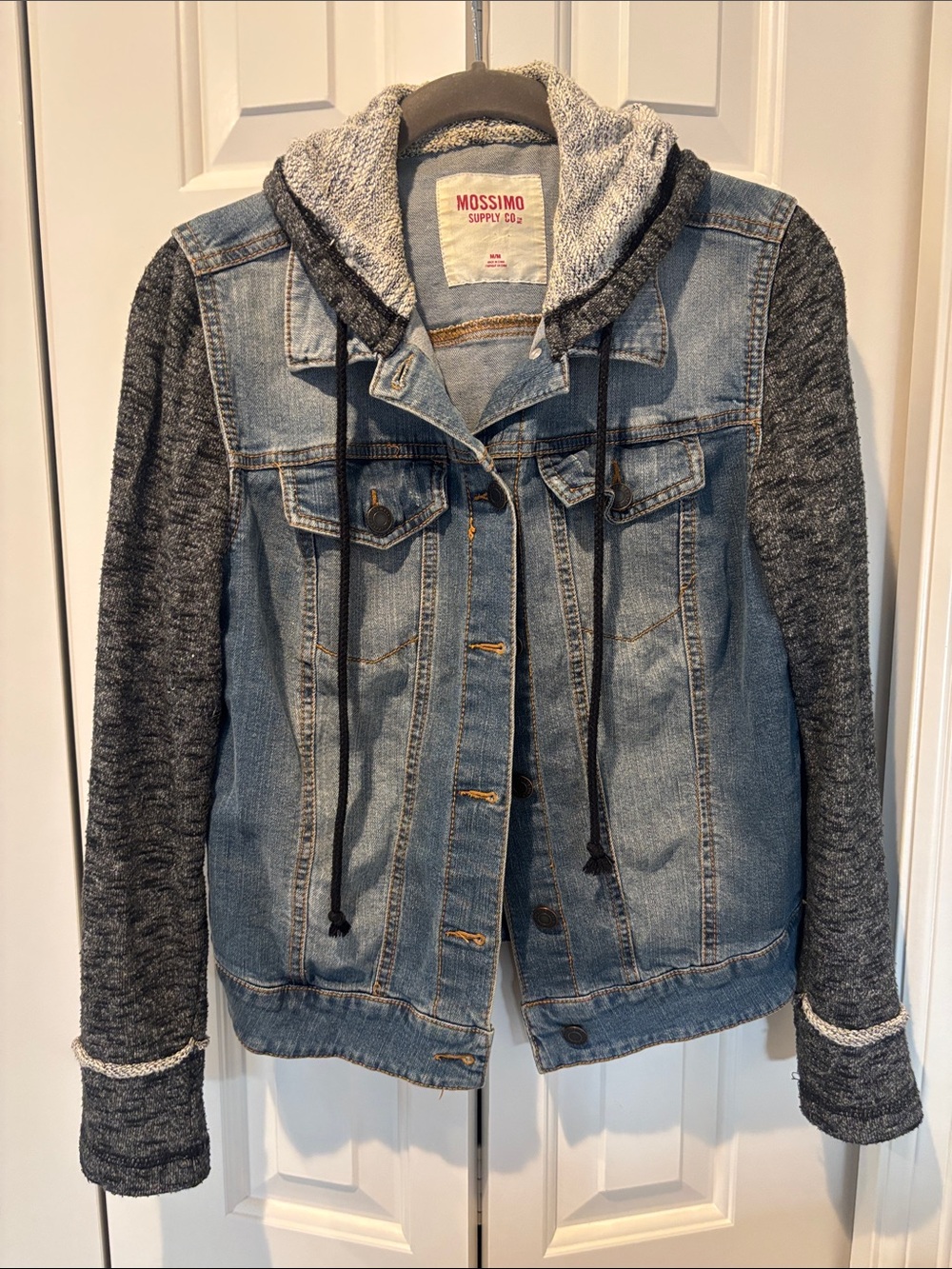 Mossimo Supply Co. Light Blue Denim Jacket with Gray Hood & Sleeves